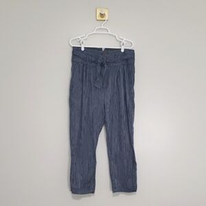 Free People Women Rumors Pants 8  Navy Blue White Striped Paperbag Cropped Harem